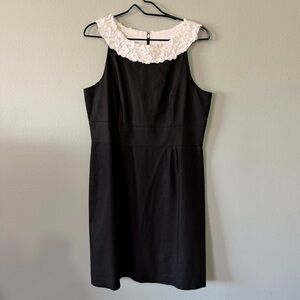 Vintage Jessica Howard Black and White Linen Dress with Floral Pearl Collar 14